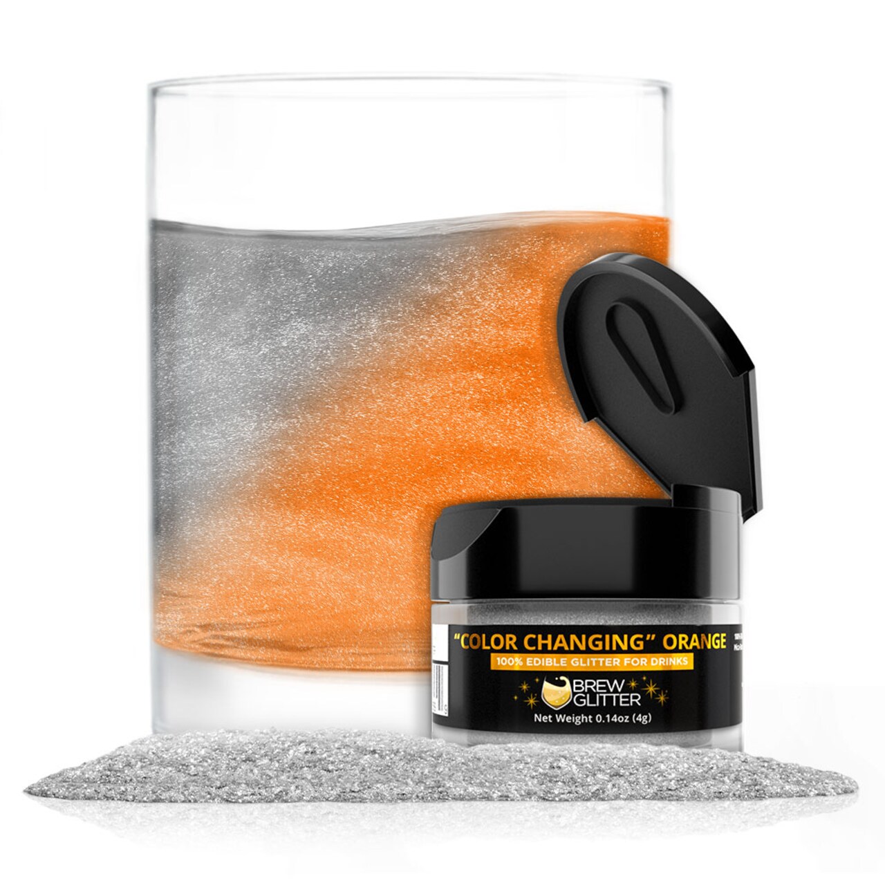 Brew Glitter - Orange Color Changing Edible Drink Glitter (4g, x1 Flip-Cap Jar) for Beer, Cocktails and Beverages